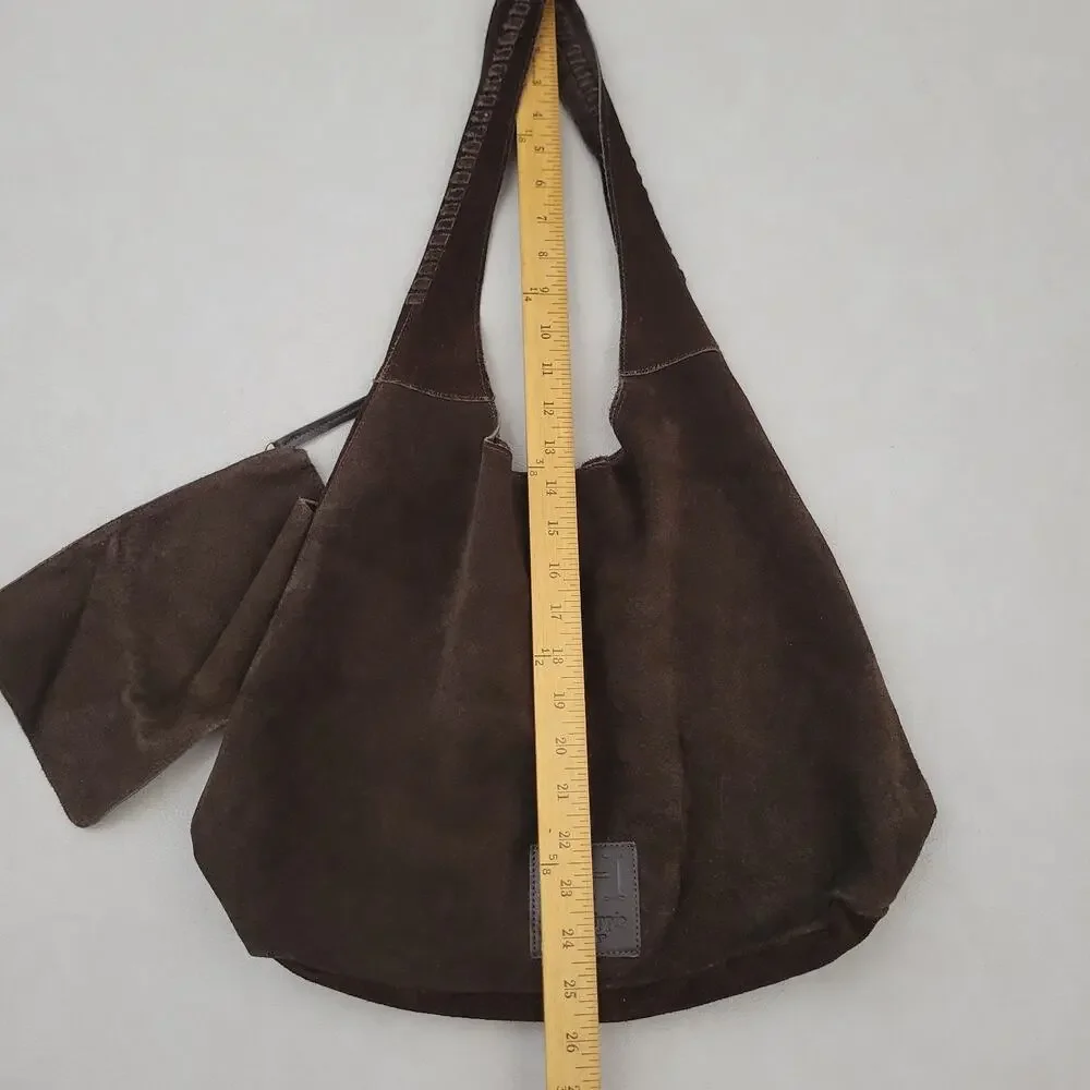 Haute Hippie 100% Leather Festival Boho Suede Hobo Brown Purse Bag Wallet